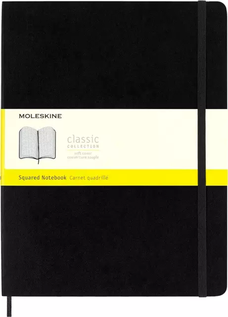 NEW/RRP$51.99 MOLESKINE XL Large Black Soft Cover Squared Classic Notebook
