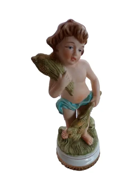 Ancienne figurine biscuit polychrome-pied porcelaine-jeune éphèbe-marque N