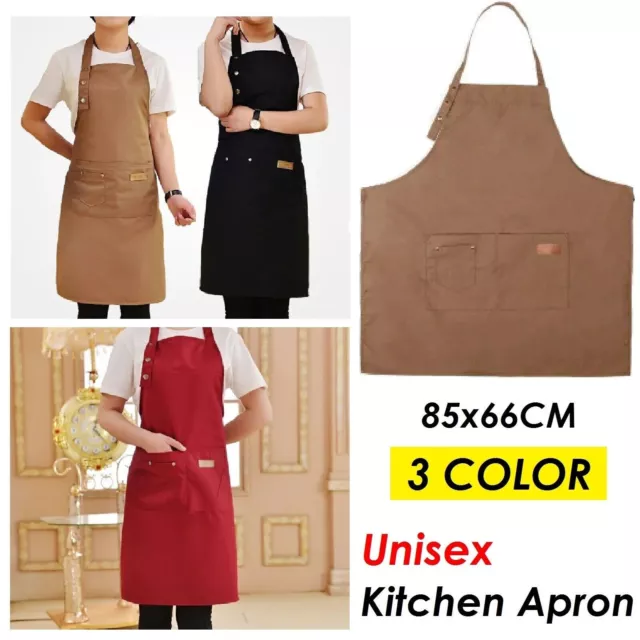 Plain Apron Bib Washable Pocket Butcher Waiter Chef Kitchen Cooking Craft AU