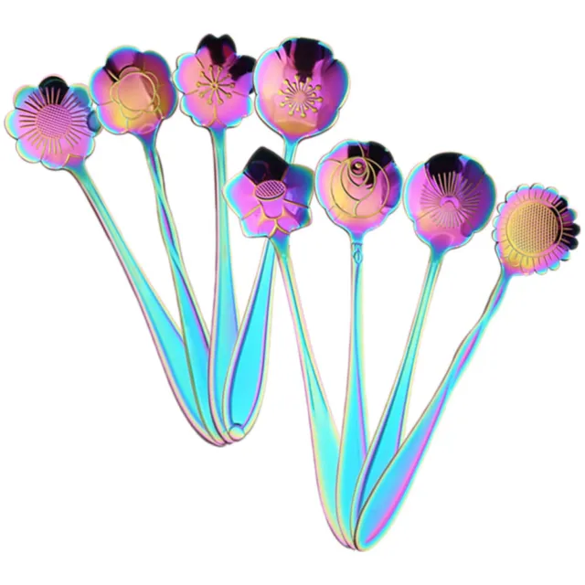 8 Pcs Rainbow Flower Spoon Yogurt Spoon Cocktail Spoons Stirrer Glass