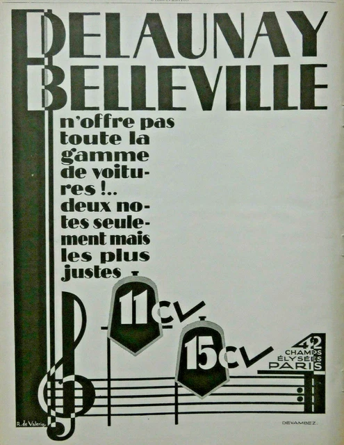 Publicité De Presse 1926 Delaunay Belleville La 11 Cv Et La 15 Cv