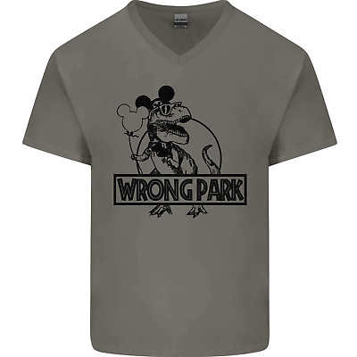 Wrong Park Funny T-Rex Dinosaur Jurrasic Mens V-Neck Cotton T-Shirt