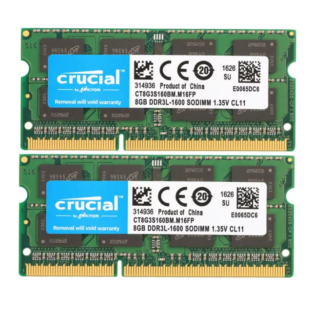 CRUCIAL DDR3L 8GB 16GB 32GB 1600 MHz PC3-12800 Laptop Memory RAM SODIMM 204-Pin