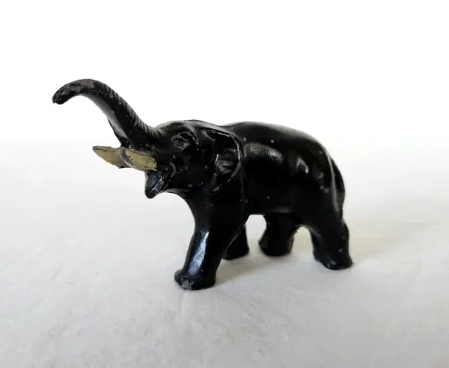 Vintage Cast Iron ELEPHANT Figurine Trunk Up Shelf Sitter Miniature 3.75" Long