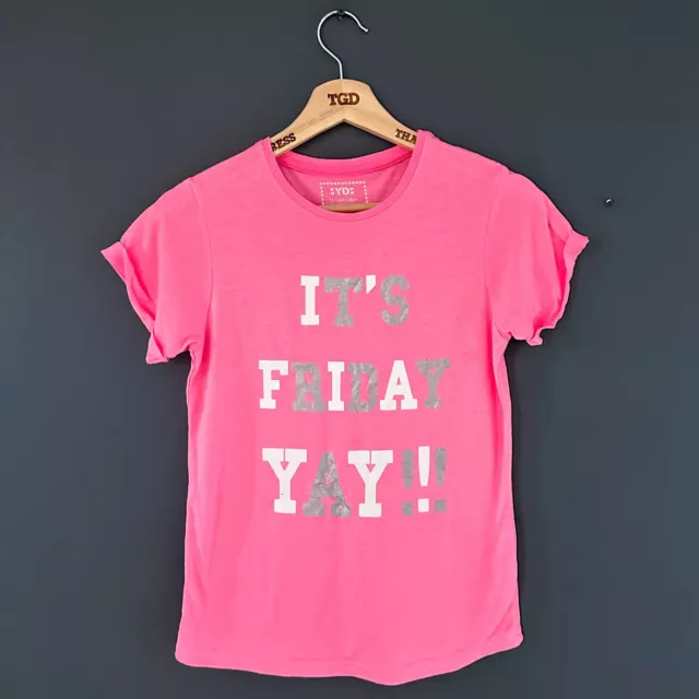 Girls Pink It's a Friday Yay Glitter Print Short Sleeved T-Shirt Top 12-13 years