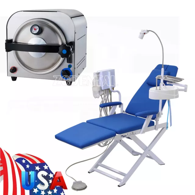 Silla plegable portátil dental+unidad de turbina/Esterilizador vapor autoclave