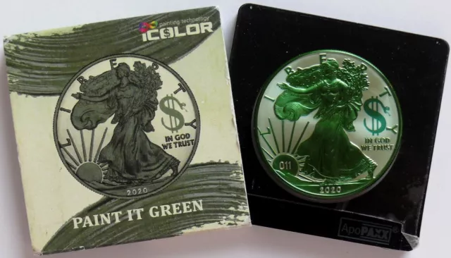 USA 1 Dollar 2020 American Eagle, Paint it Green, 1 Oz Silber