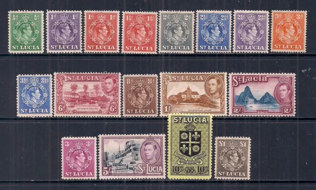 St Lucia-Gv1 1938-48 Set Of 17.Sg 128A-141.Light Mounted Mint.very Nice Set.