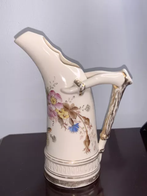 Royal Worcester Pitcher Hand Painted 19th Century BUTTERFLY FLORAL Rare Antique