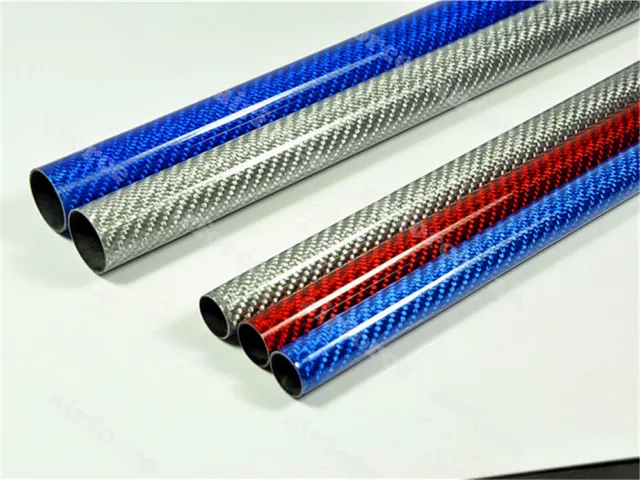 2 pcs OD23mm*ID 21mm*1000mm Glossy Surface  Carbon Fiber 3K Tube blue/red/silver