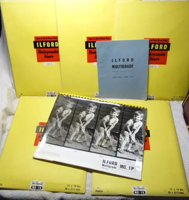 FIVE Packs of 10 ILFORD Multigrade 11x14 Photographic Paper. Expiry 1965. UNUSED