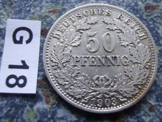Kaiserreich 50 Pfennig 1903 A Silber Kursmünze selten Jäger 15 großer Adler vz
