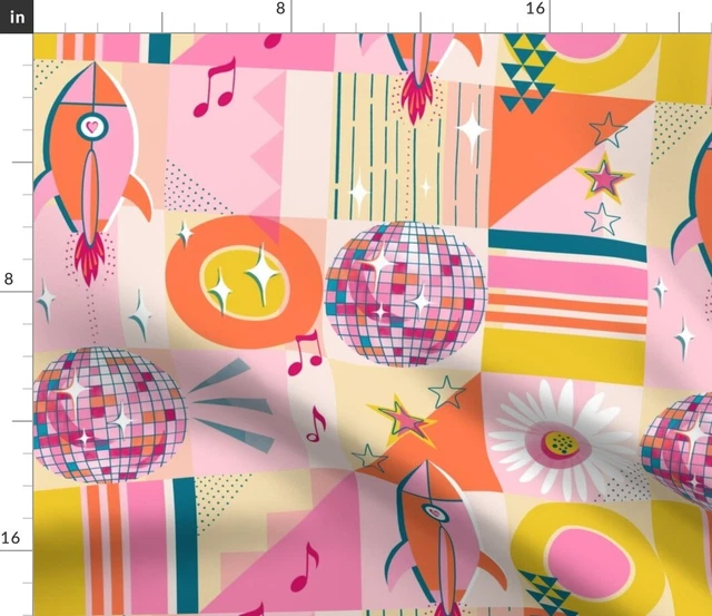 Atomic Pink Retro Geometric 80S 70S Midcentury Spoonflower Fabric by the Yard