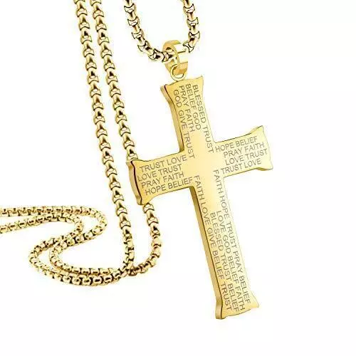 555Jewelry Inspirational Stainless Steel Cross Necklace Men & Women 16-24" Chain