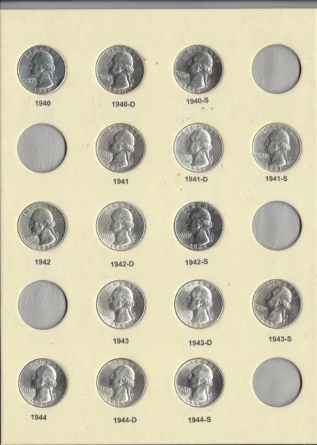 1940-1949 Washington Quarter AU or Better Complete Set of 29 Coins - .90 Silver