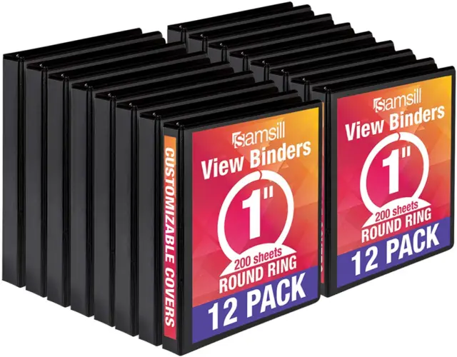 Samsill Economy 3 Ring View Binders, 1 Inch Round Ring, Customizable Clear View
