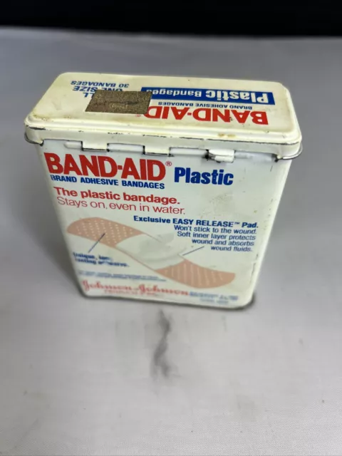 VTG BAND AID Tin 30 Sheer Bandages EMPTY 1983 Johnson & Johnson Set Prop 3