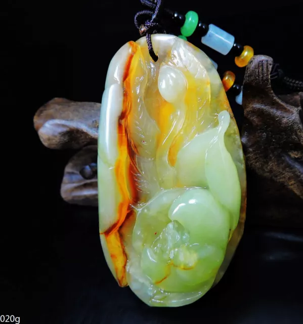 100% Natural Hand-carved Jade Pendant Jadeite Necklace lotus flower G020
