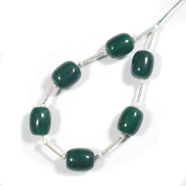 AAA+ Natural Dark Green Agate Smooth Drum Gemstone 5" Loose Beads For Jewelry