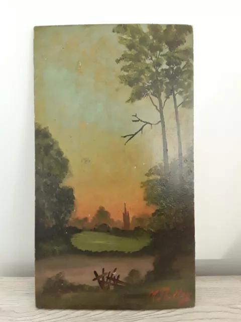 peinture sur bois XIX huile paysage sous bois signé  M. Thilloy 
