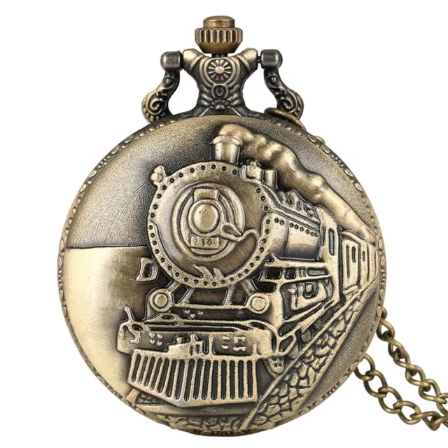 Vinatge Train Locomotive Men Analog Quartz Pocket Watch Necklace Chain Gifts 2