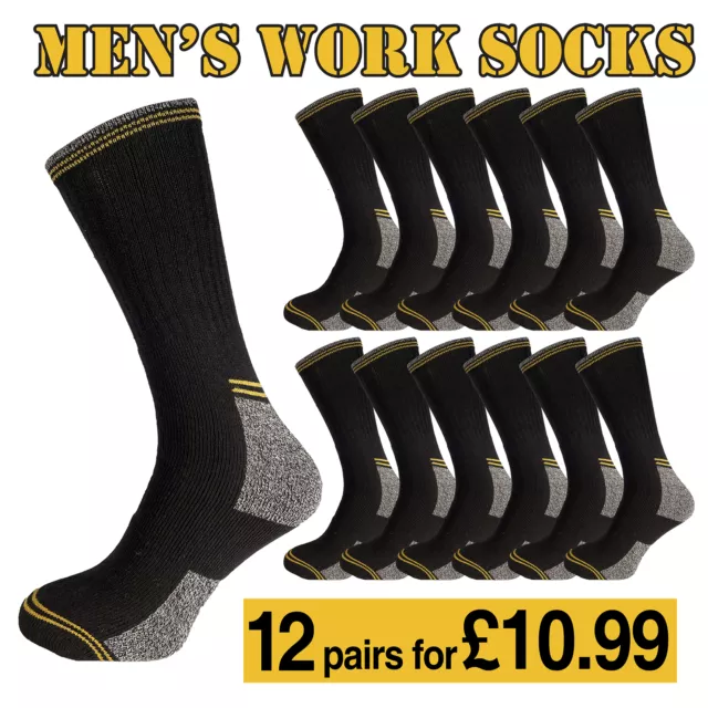 Mens Work Socks Workwear Reinforced Cushion Sole Boot Socks 12 Pairs Size 6-11