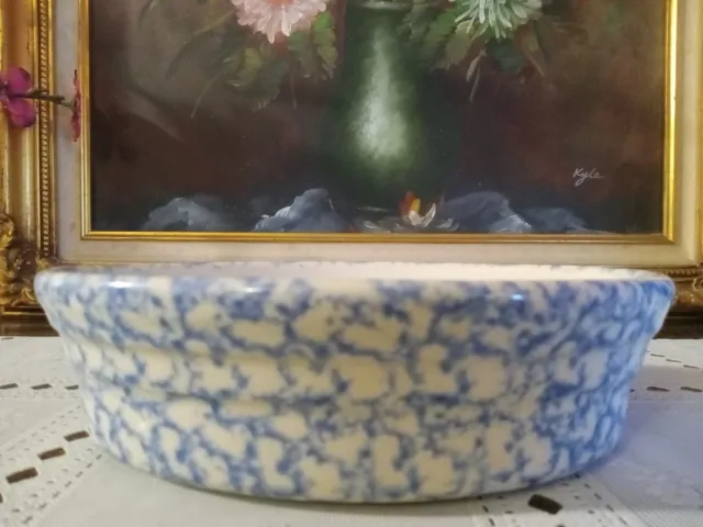Roseville Spongeware by The Workshop of Gerald E. Henn Blue Oval Stoneware Dish 3