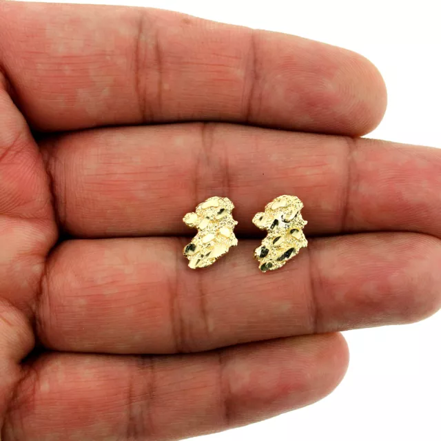 Men's Women's Kid's 10K Solid Yellow Gold Diamond Cut Nugget Stud Earrings 3