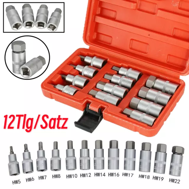 12Tlg/Satz Steckschlüssel Set Sechskant Innensechskant Nuss 1/2'' InbusSchrauben