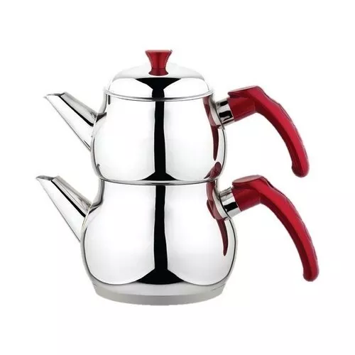 Turkish Teapot Set - Stainless Steel, Double Pots, Samovar Style, Self-Strained