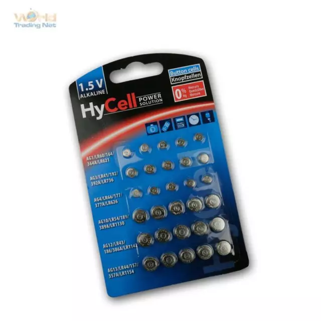 HyCell Knopfzellen 30er Sparset, je 5x LR60/LR41/LR66/LR54/LR43/LR44 Alkaline