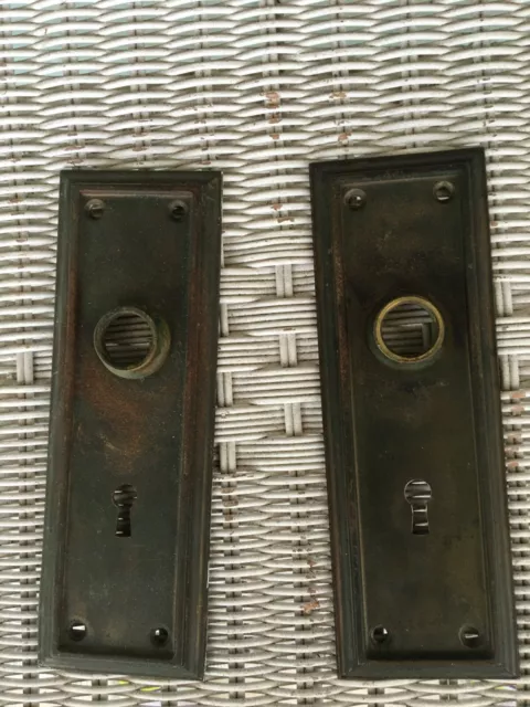 Vintage Lot Of Two Antique Yale Door Back Plates Escutcheon Architect Style