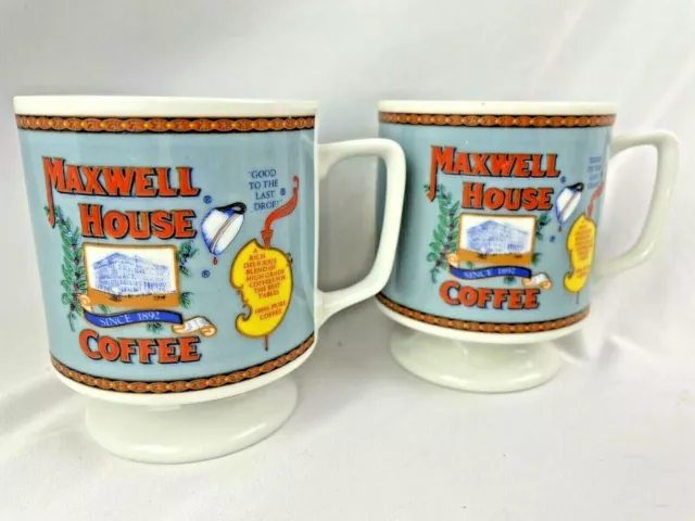Vintage 1970's Pedestal Maxwell House Coffee Mugs Cups Advertising Pair Mug Cup