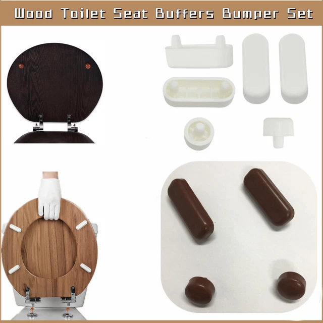 WOOD TOILET SEAT Buffers Bumper Set in White Round & Long 32mm Cushion