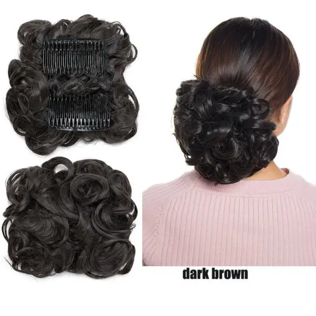 AU Real THICK Curly Chignon Messy Bun Updo Clip in Hair Piece Natural Extensions