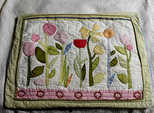 Pottery Barn Kids Floral Quilted Pillow Sham Standard Pink & Green