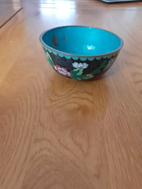 vintage Chinese cloisonne black floral bowl