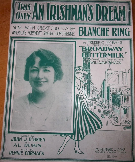 Twas Only An Irishman’s Dream By Willard Mack Sheet Music 1916