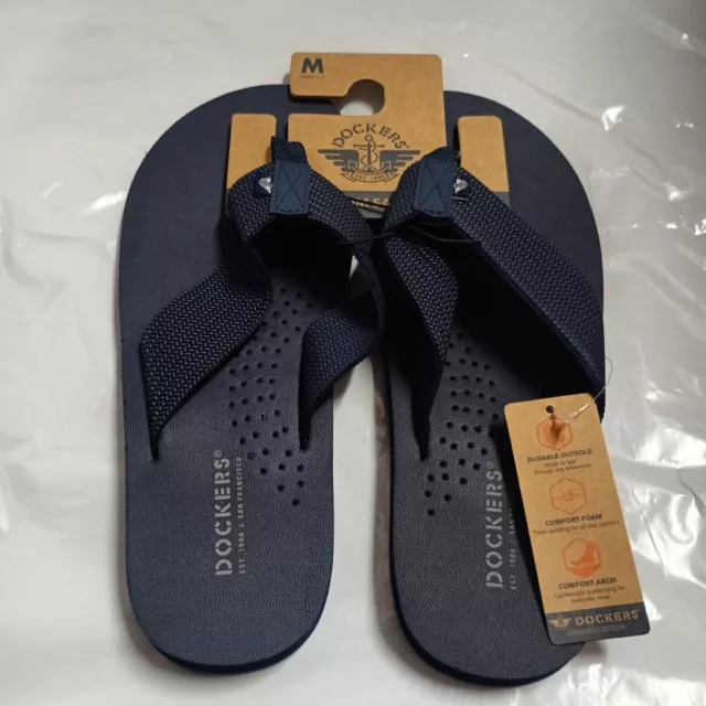 Dockers Thong Sandals Men's 8-9 Blue Comfort Foam Arch Support Durable Outsole