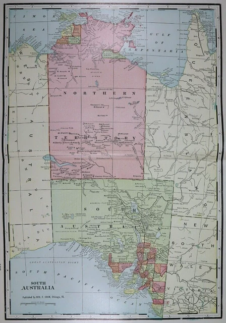 Old (Lg14x22) 1904 Cram's Atlas Map ~ SOUTH AUSTRALIA ~ Free S&H  ~Inv#330