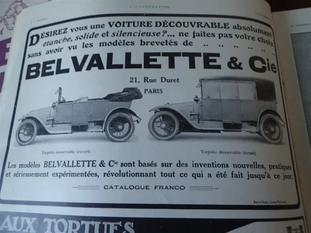 BELVALLETTE automobile publicité papier ILLUSTRATION 1913 col
