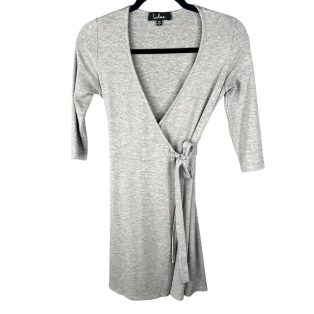 Lulu’s All At Once Wrap Dress Women's Size XS Grey Jersey Knit Quarter Sleeve