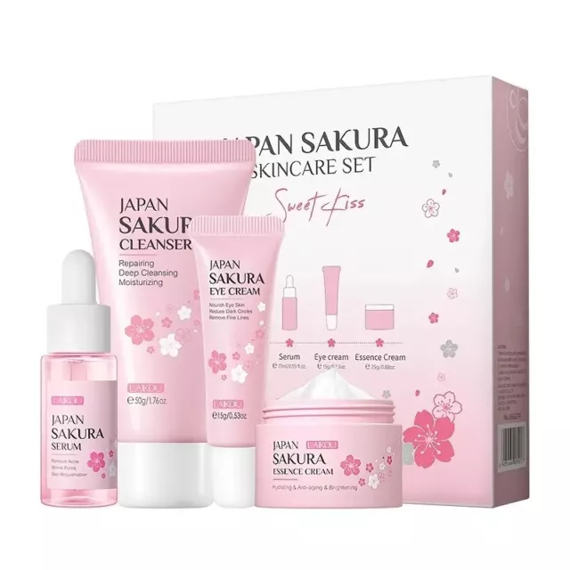 Japanese Cherry Blossom Skin Care Products Set 4 Piece Facial Cleansing Serum Ey