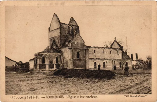 CPA AK Military - Sommesous - The Church and the Trenches (696835)