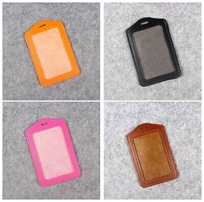 Durable Leather Vertical Photo Name ID badge Holder Free Ship