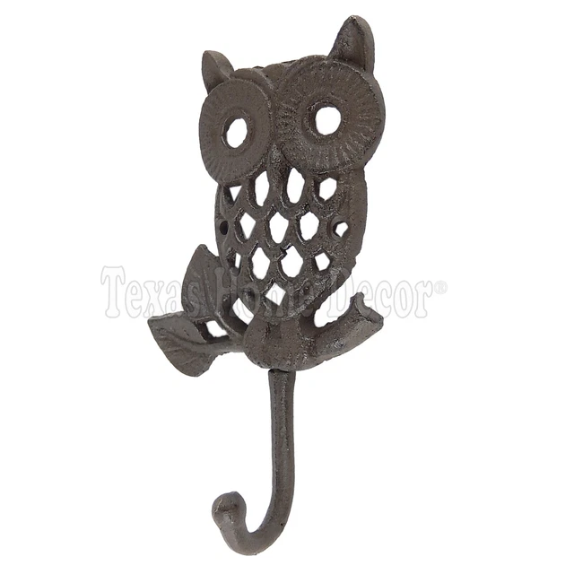 Owl Key Hook Cast Iron Coat Towel Hanger Rustic Finish Wall Mounted Bird Decor