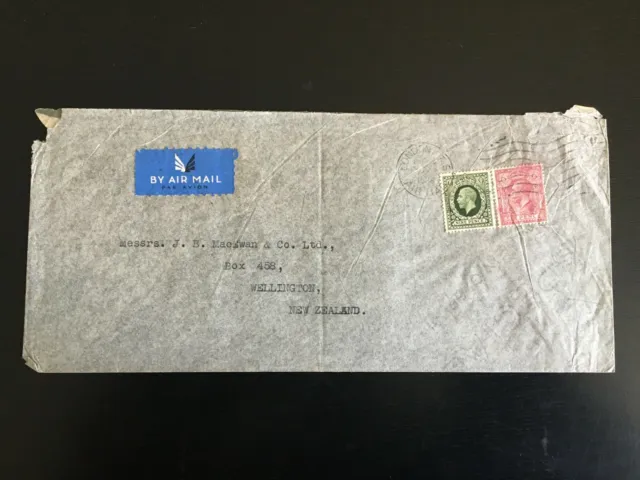 GB 1936 GV 1s3d Rate Airmail Letter, London to Wellington, NZ (PSE36)