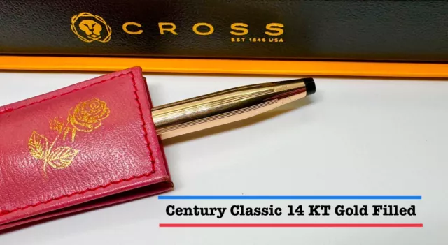 CROSS Century 14KT Gold Filled Ballpoint Pen, Flowers, Leather Pen Purse