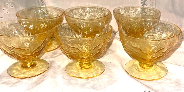 vintage amber gold yellow crinkle Milano SHERBRT SET OF 6