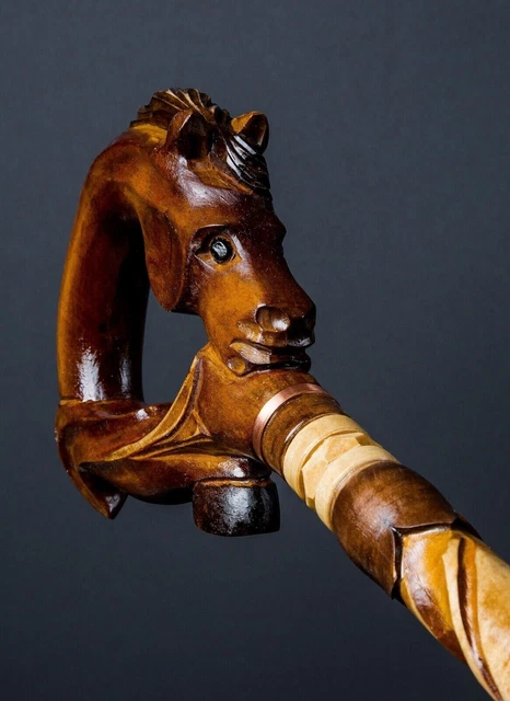 Vintage Wooden Walking Stick Handmade Cane Wooden Carved by Mega Decor Internati